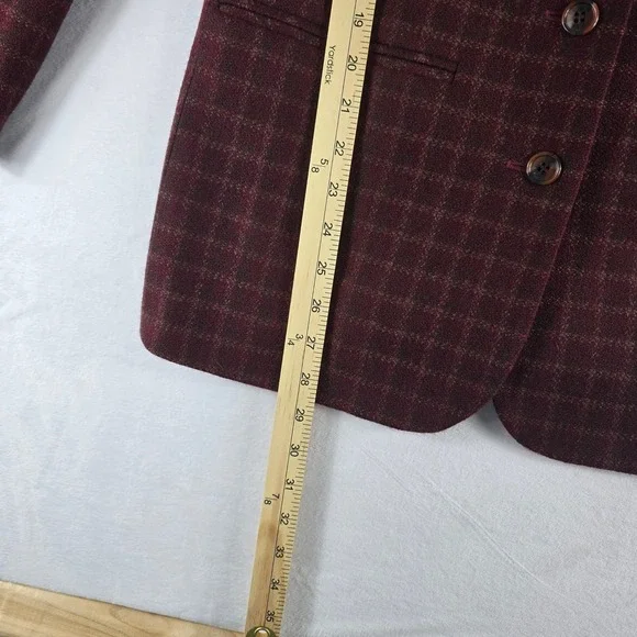 Vintage Eddie Bauer Women's Plaid Wool Blazer Size Small Burgundy‎ Brown Lined - Picture 6 of 11